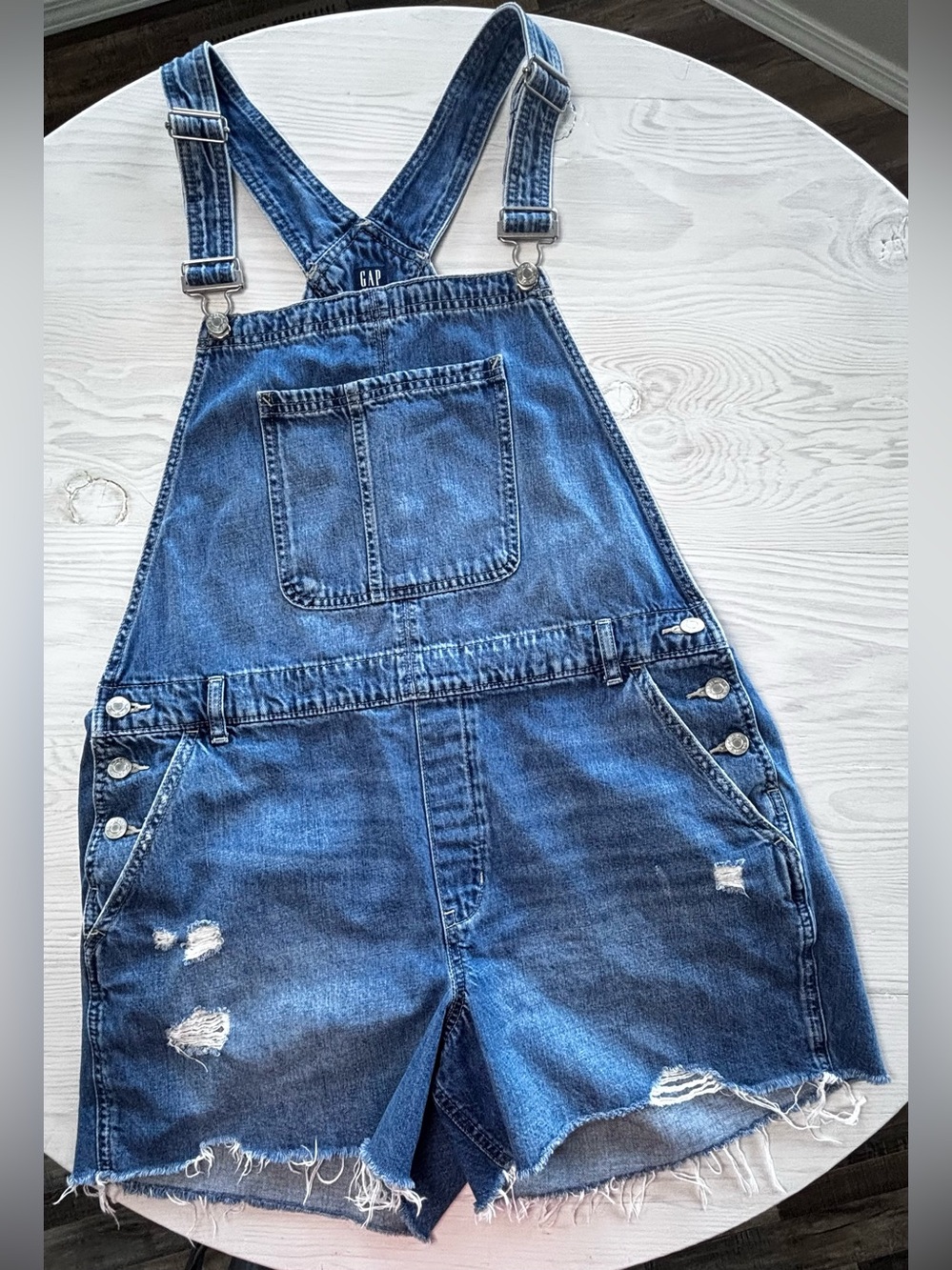 GAP Distressed Denim Shortalls Size XL